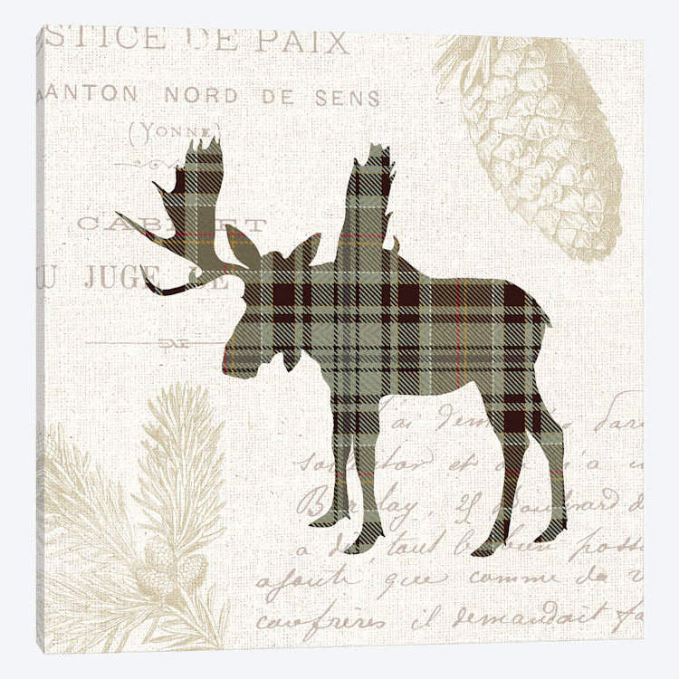«Plaid Lodge, Tan IV», impression sur toile, Papier beaux-arts encadré noir, Blanc, H 24 po x l 24 po x P 1 po