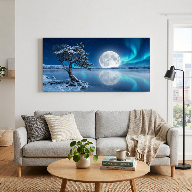 Moonlight Aurora, reproduction d'art sur toile, ensemble de 1, Toile tendue, 32“W x 16”H