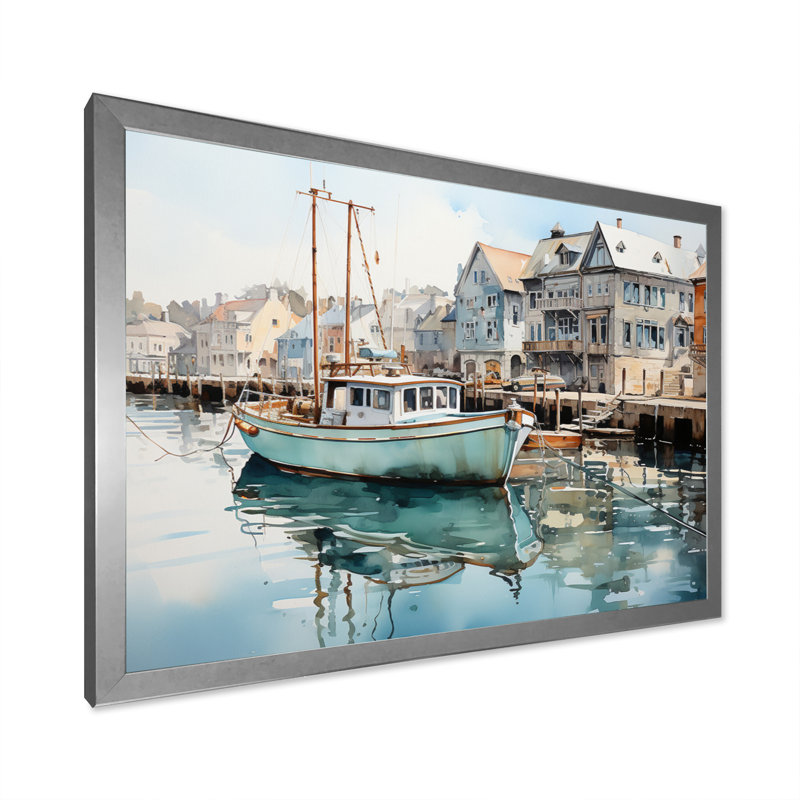 Port Harbor Reflections, H 24 po x l 32 po x P 1 po, Cadre photo argenté
