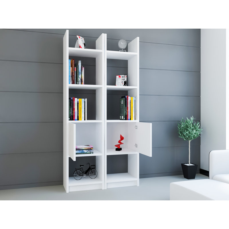 Modern White Bookshelf, 66.2 x 59.1 x 11.6 Inches | 100% Melamine Coated Particle Board, Thickness: 0.7 Inches | Numerous Shelves, Wall-Mountable Design | Perfect for Home or Office, Stylish and Functional