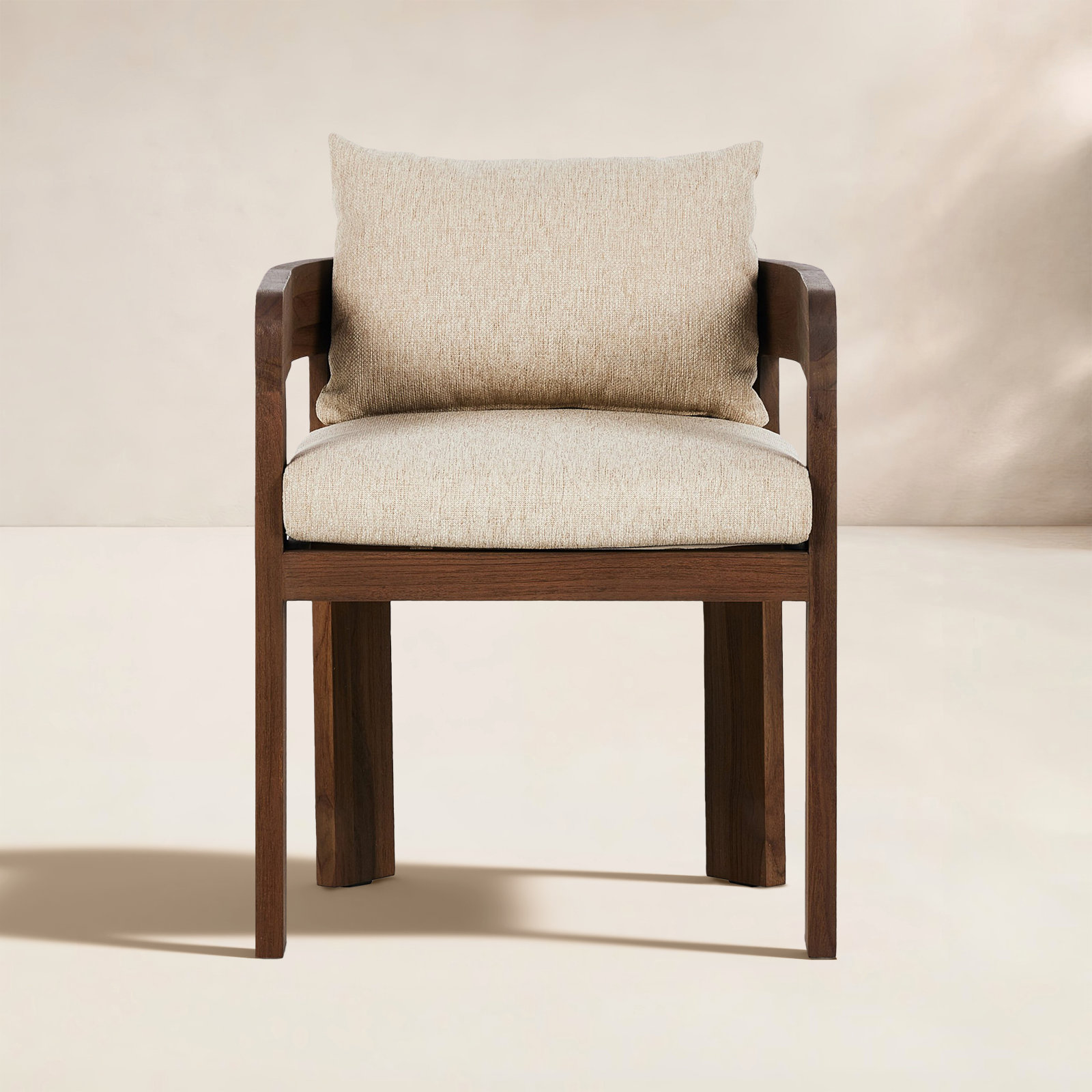 Fika Teak Patio Armchair, Stained Toasted Brown Frame/Ellor Beige Cushion