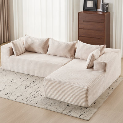 Canapé modulaire de 107 po avec méridienne en forme de L, canapé désossé pour le salon, canapé en nuage moderne avec siège profond, sans assemblage requis, causeuse, blanc (méridienne faisant face à droite)