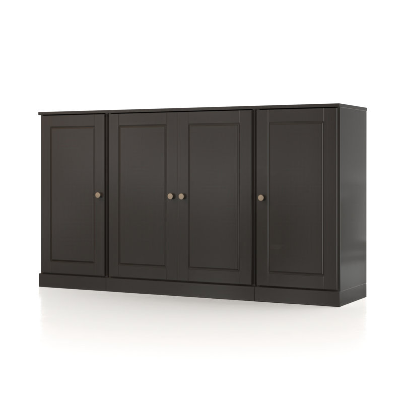 100% Solid Wood 65" Sideboard with Solid Doors, 2-Drawers and Adjustable Shelves, Black