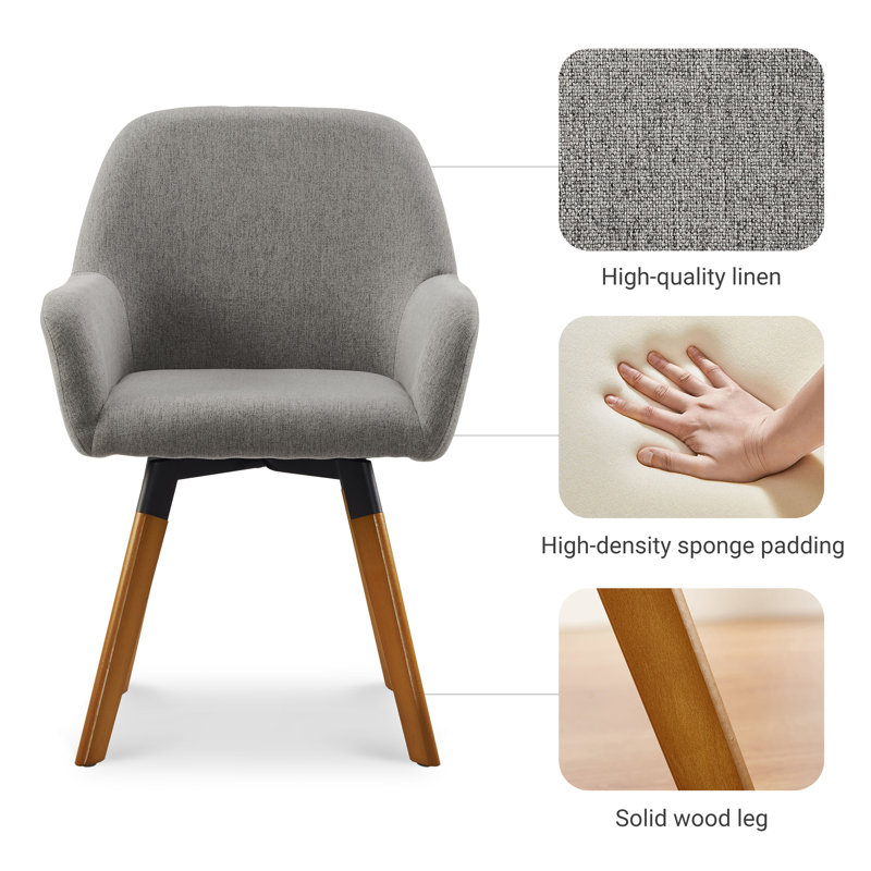 Rayshawn 22.83" W Linen Swivel Dining Chair, Gray Linen