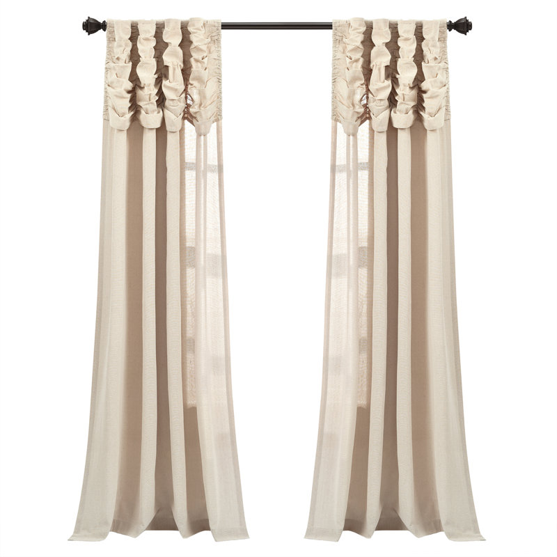 Cotton Blend Semi Sheer Curtain Single Panel, Dark Linen