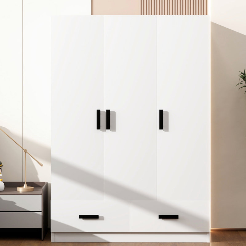 Garde-robe de chambre à 3 portes, blanc - armoire de rangement moderne et élégante avec tiroirs et tablettes au design élégant