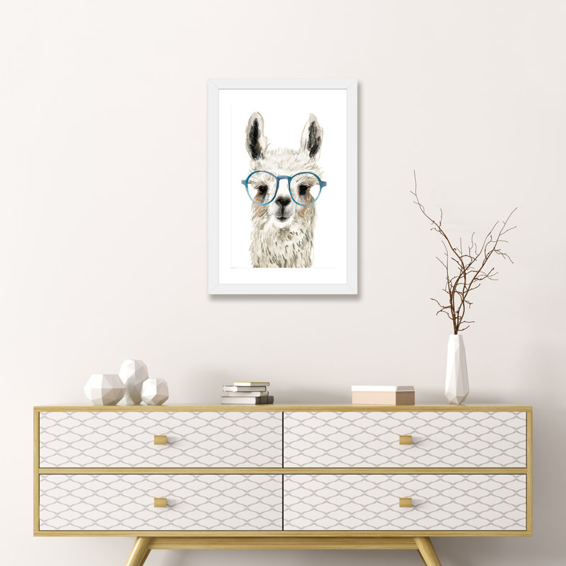 " Hip Llama II " by Victoria Borges, White Framed Paper, White, 24" H x 16" W x 1" D