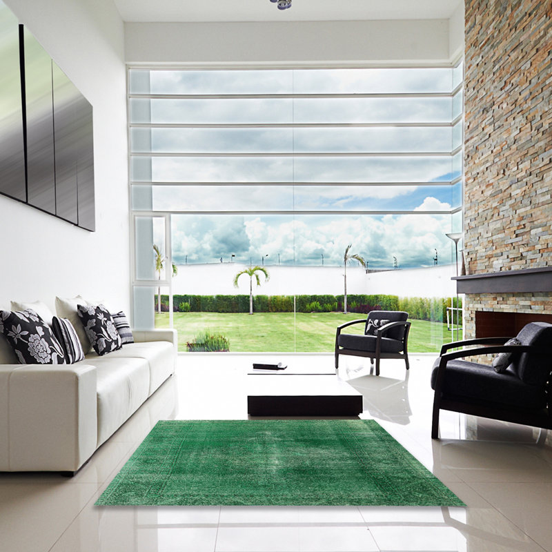 Tapis vert à motif abstrait, Carré 3 pi