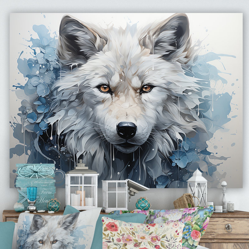Portrait de renard bleu et blanc I sur toile, Toile tendue, H 16 po x l 32 po x P 1 po
