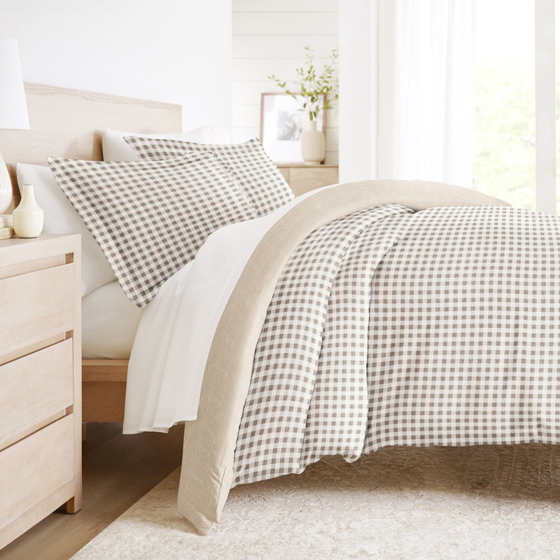 Ensemble de housse de couette en microfibre à motif à carreaux vichy, Housse de couette simple + 1 taie décorative stan