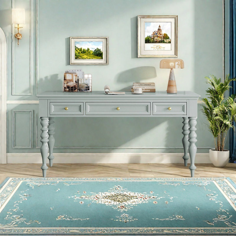 French Style Storage Desk, Light Blue, 30.71" H x 59.06" W x 23.62" D