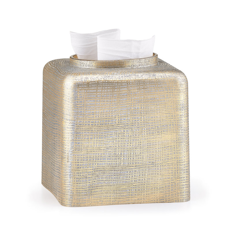 Woven Glass Tissue Box Cover, Silver/Gold