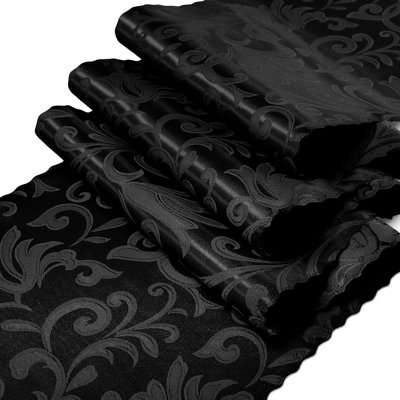 Satin Table Runner – Black – 2-Pack Silky Damask Jacquard Decor For Weddings, Banquets & Parties