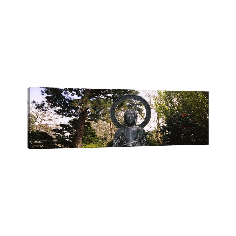 Statue Of Buddha In A Park, Japanese Tea Garden, Golden Gate Park - Wrapped Canvas Panoramic Print