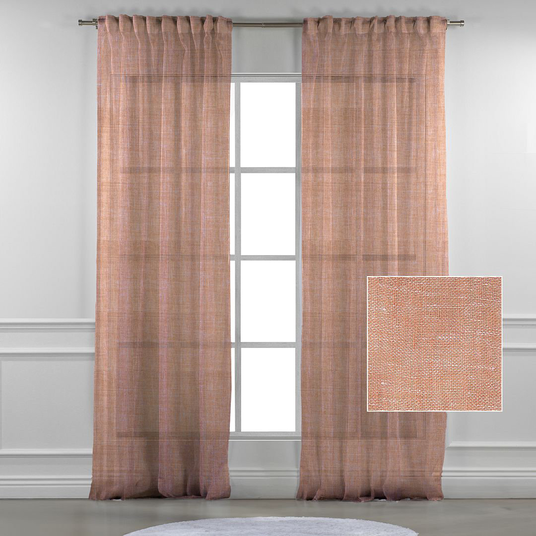 Linen Sheer Single Curtain Panel, 100" W x 108" L, Orange