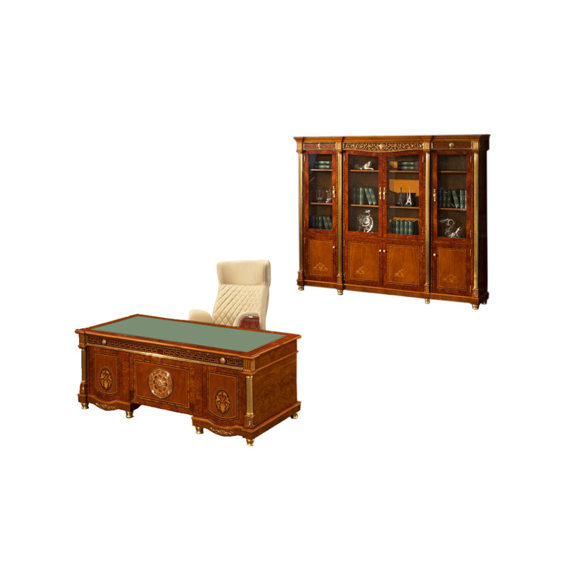 Ensemble de bureau de direction rectangulaire en bois massif 2 pièces avec fauteuil