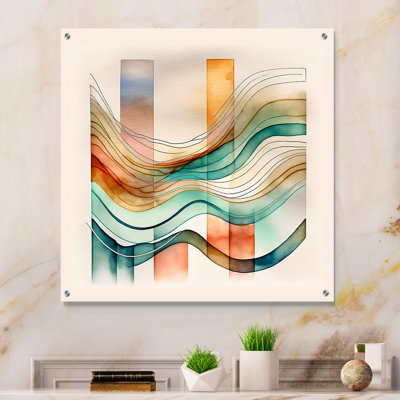 «Waves I» multicolore abstrait - art mural abstrait minimaliste pour le salon
