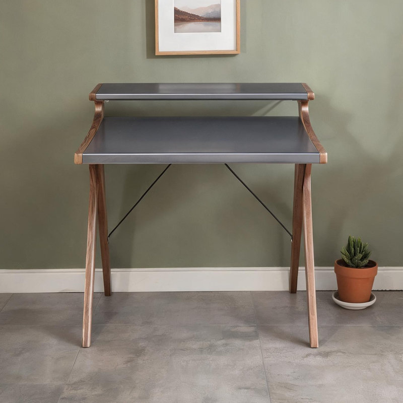Bureau d'ordinateur pour bureau à domicile en bois de noyer gris avec rangement à deux niveaux, rectangle de 42,5 pouces