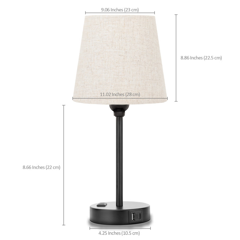 15'' Minimal Table Lamp Set with Touch Control, AC Outlet and USB A&C Ports