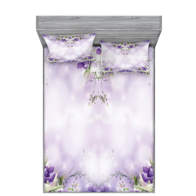 Microfiber Floral Sheet Set, Queen Sheet Set with Fitted Sheet