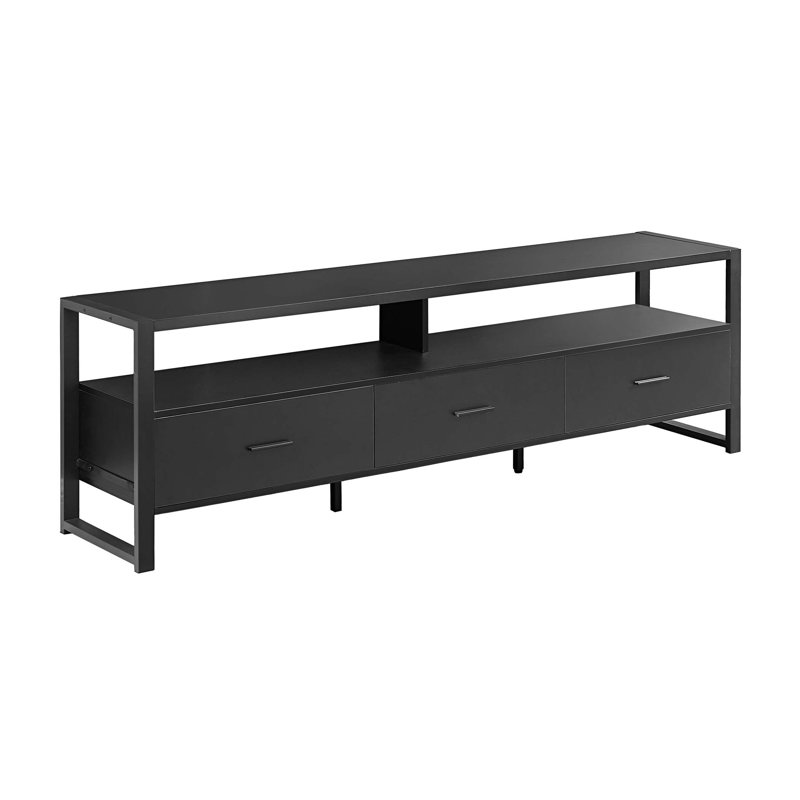 Meuble télé, 72 po, meuble multimédia, tiroirs de rangement, stratifié noir,