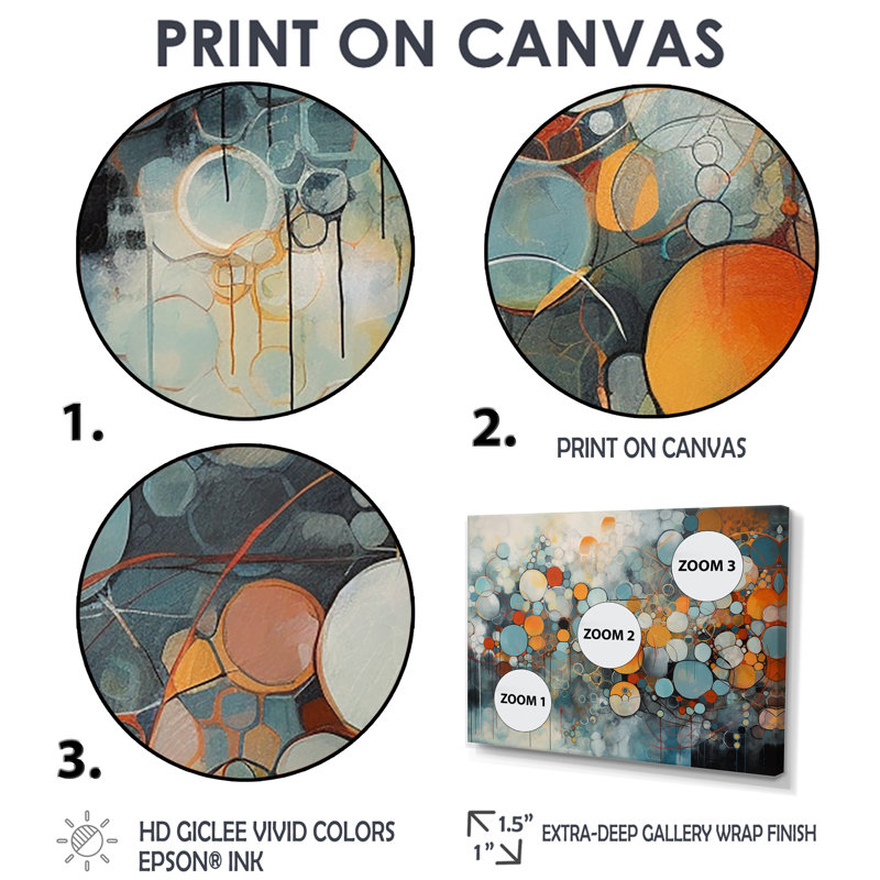Illusions géométriques orange et bleues - 4 impressions sur toile géométriques abstraites, Doré