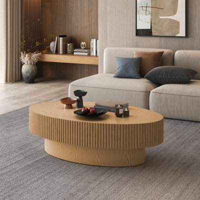 44.4" Handcrafted Fluted Solid Wood Design  Oval Coffee Table
