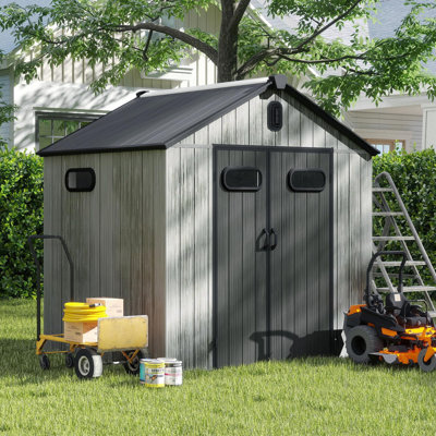 6X4ft Outdoor Resin Storage Shed With Transparent Windows & Louvred Vents, Plastic Tool Shed With Double Lockable Doors & Gable Roof, Outside Garden Shed For Backyard, Patio, Lawn, Grey