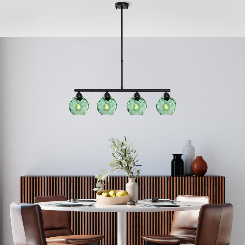 Stylish Mint & Black Chandelier, Metal Body, 31.5 x 5.9 x 31.5 Inches | 4 x E27 Sockets (Max 40W, Bulbs Not Included) | Elegant Lighting for Dining Room & Living Spaces, IP20 Rated for Indoor Use