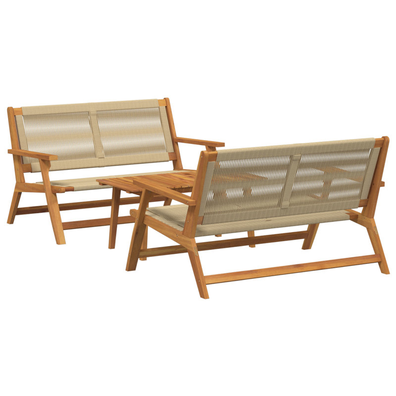 Set Of 3 Beige Acacia Wood Medium Durable Acacia Wood Bench