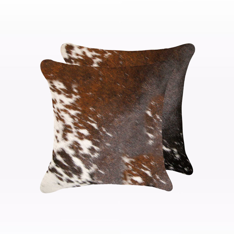 Trio Supply House 18 inch Cowhide Throw Pillows (set of 2), Brown/White Animal Print, Cotton, Square 17.83"