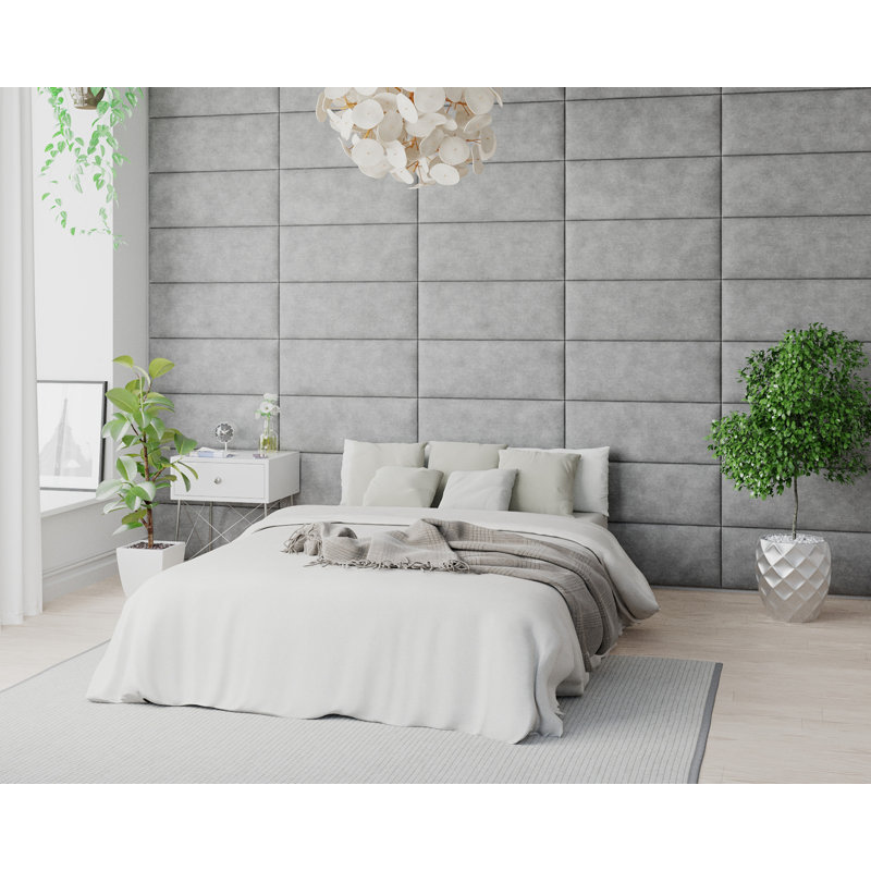 Kassius 30 cm x 75 cm Peel and Stick Upholstered Wall Paneling in Silver, Silver