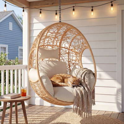 Chaise d'extérieur / intérieure en osier à suspendre (support non inclus), beige