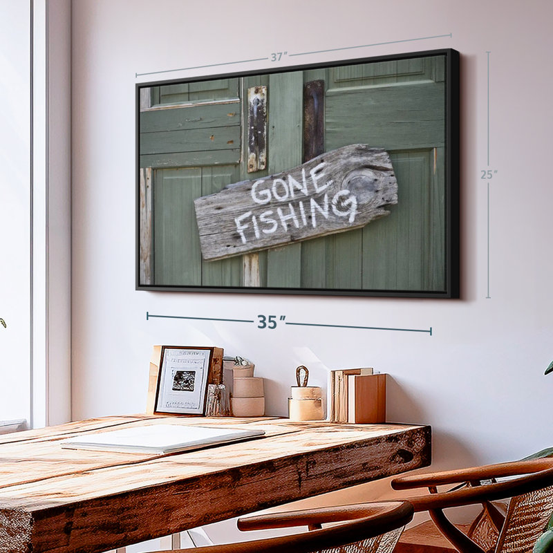 Impression sur toile «Rustic Gone Fishing», H 25 po x l 37 po