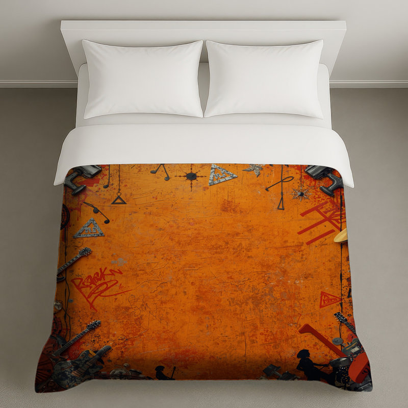 Housses de couette orange avec musique grunge, Très grand lit