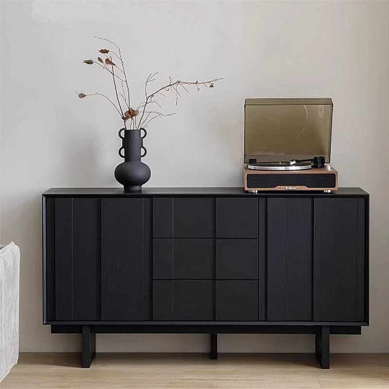 Buffet noir moderne avec design épuré et rangement, H 31,5 po x l 70,87 po x P 15,75 po