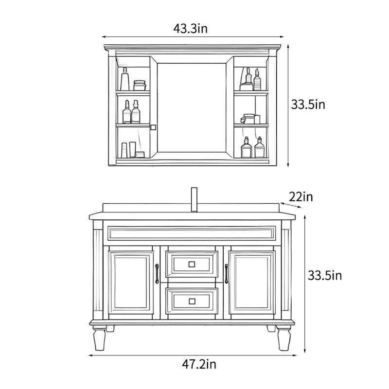 Meuble-lavabo de style rétro American Village, H 33,5 po x l 47,2 po x P 22 po