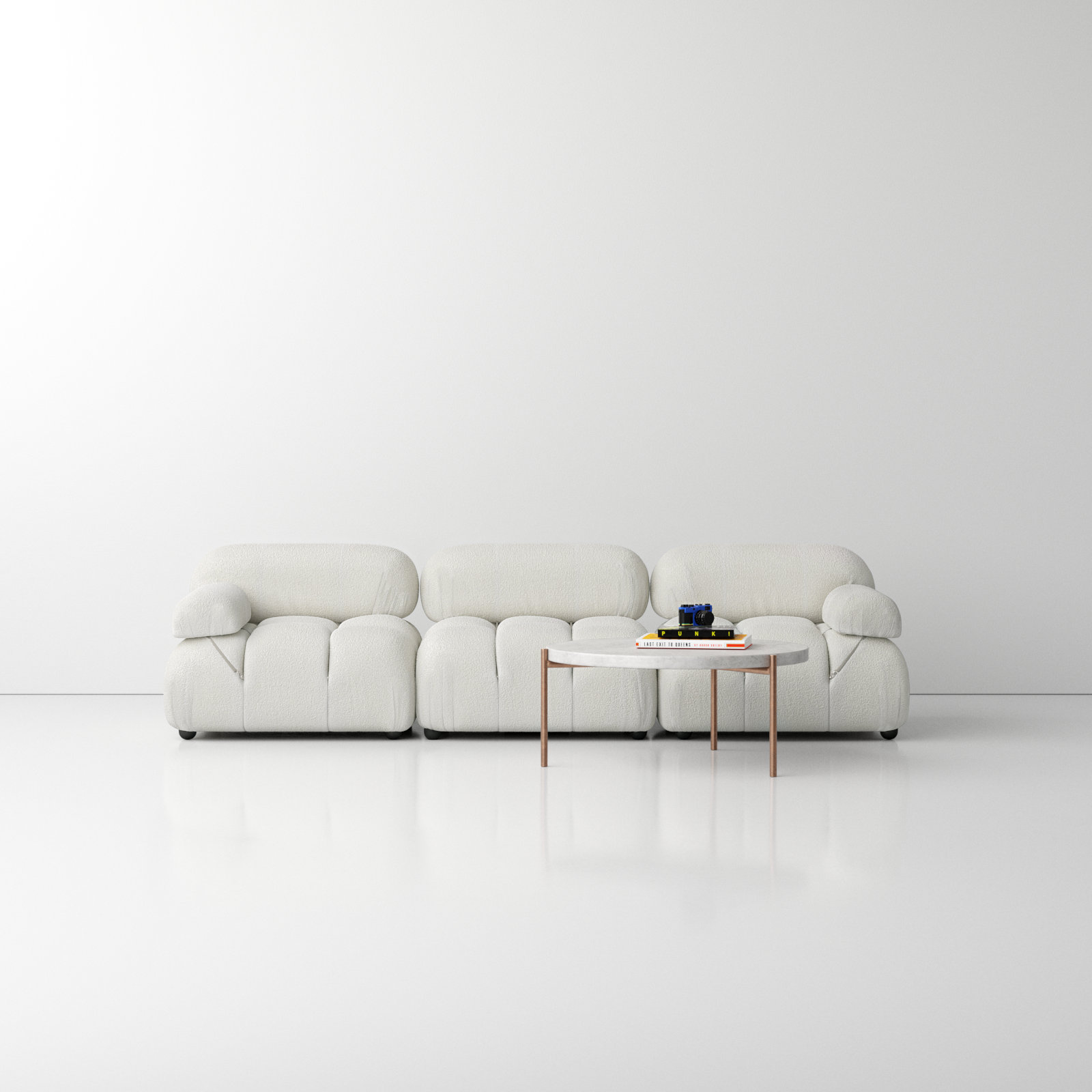 Sigma Upholstered Sofa, Ivory Boucle, 27.5" H x 109.5" W x 36" D, 3