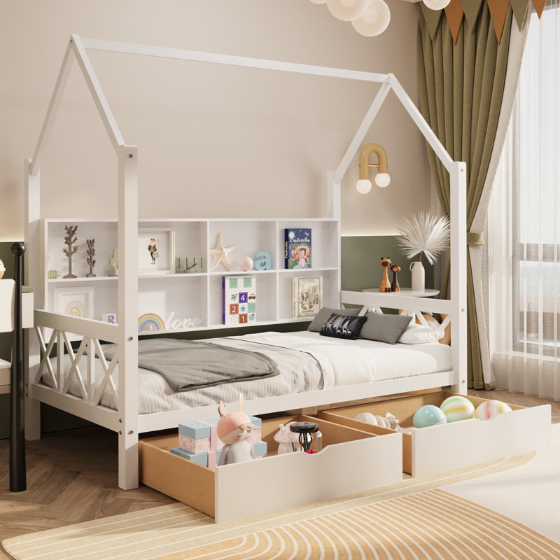 Allurine Children's Bed with Drawers, White, Twin