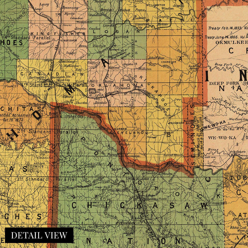 1892, affiche sur carte des Indiens et de l'Oklahoma sur papier, H 18 po x l 24 po x P 0,1 po