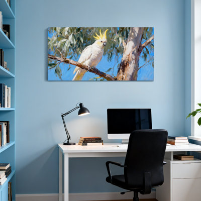 Animaux, cacatoès perché sur une branche d'arbre, reproduction d'art