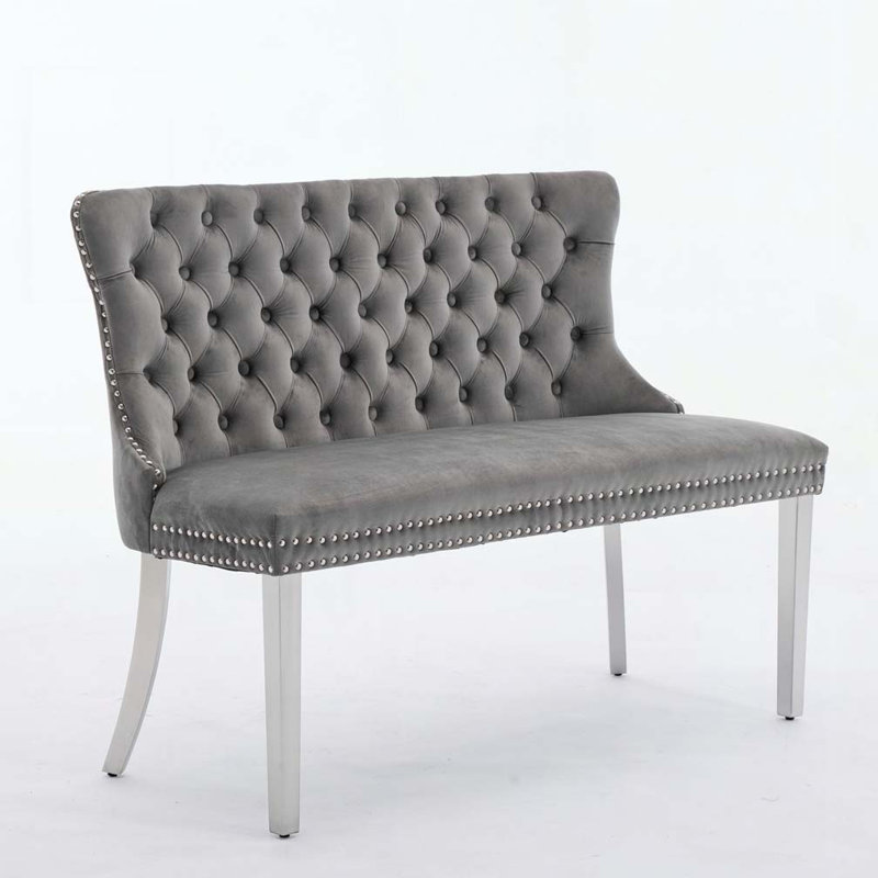 Velvet Double Dining Loveseat Bench, Gray, Silver
