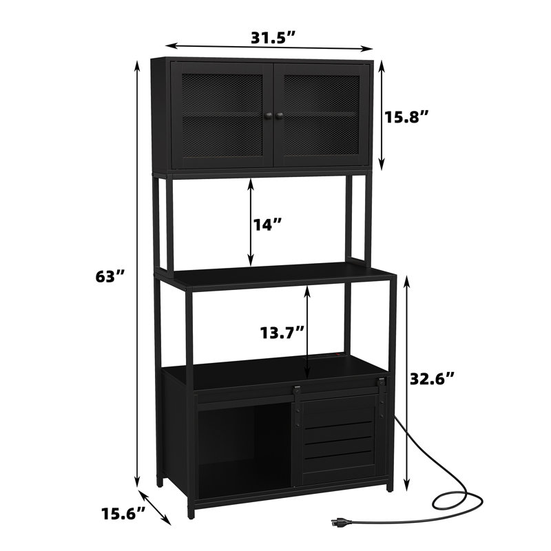 Garde-manger de 63 po avec armoire à micro-ondes et prise de courant Nyyear, Noir