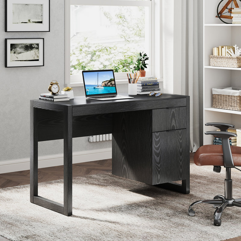 Modern Computer Desk Workstation Desk Home Office w/ Storage Cabinet, Black