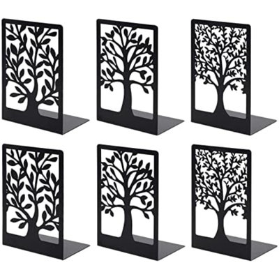 Serre-livres, 3 paires de bouts de livres pour tablettes décoratives, supports de serre-livres en métal noir pour livres lourds, porte-livres pour la décoration des tablettes, bouchons de livres pour l'école de bureau à domicile