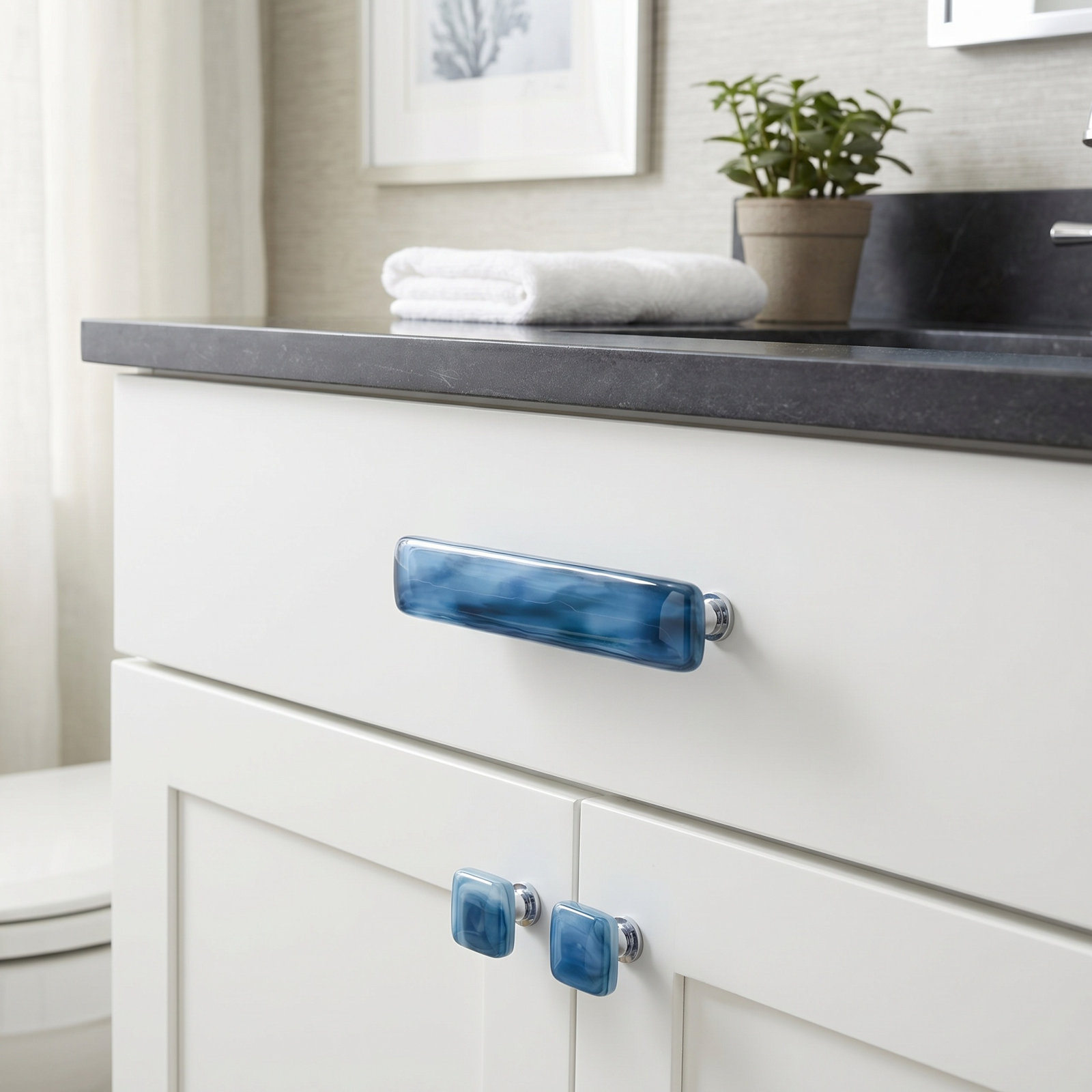 Cirrus Square Cabinet Knob, Marine Blue, Satin Nickel