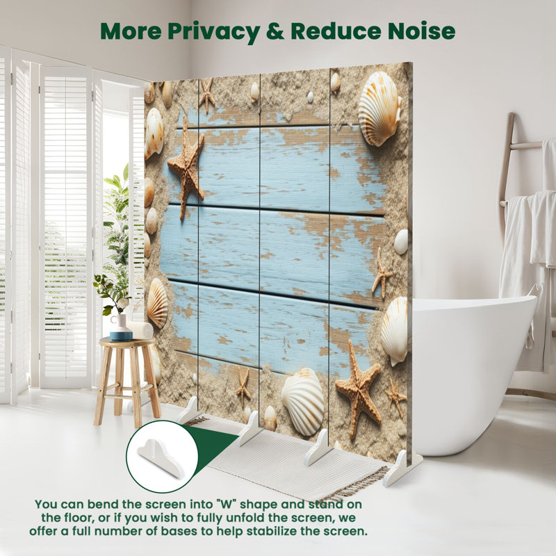 Cloison pliante 4 panneaux Royal Beach Starfish Seashells