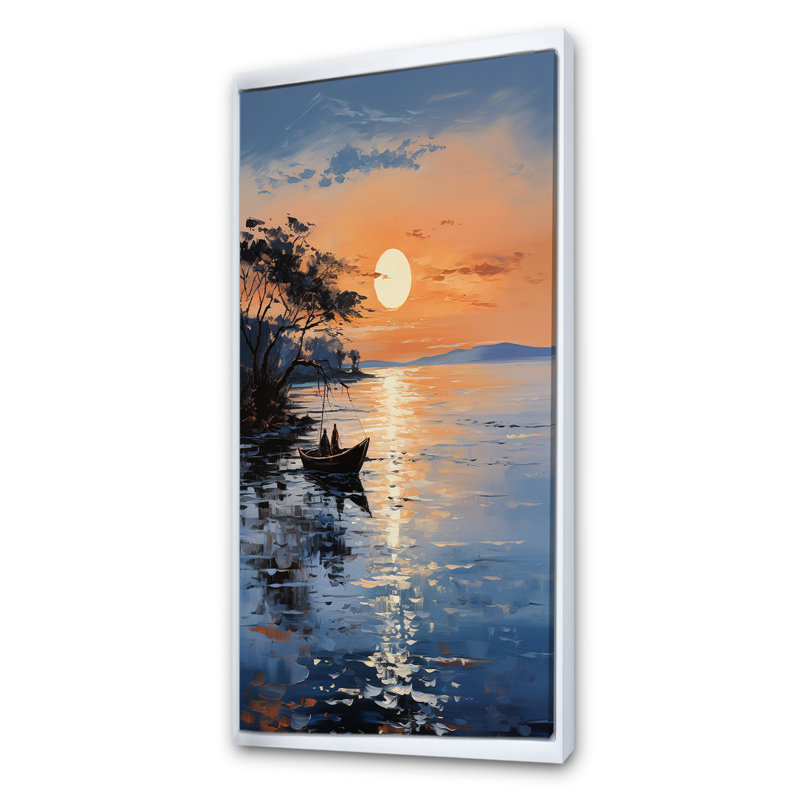 Coucher de soleil bleu au coucher de soleil III - art mural coucher de soleil côtier, Cadre flottant blanc, H 60 po x l 28 po