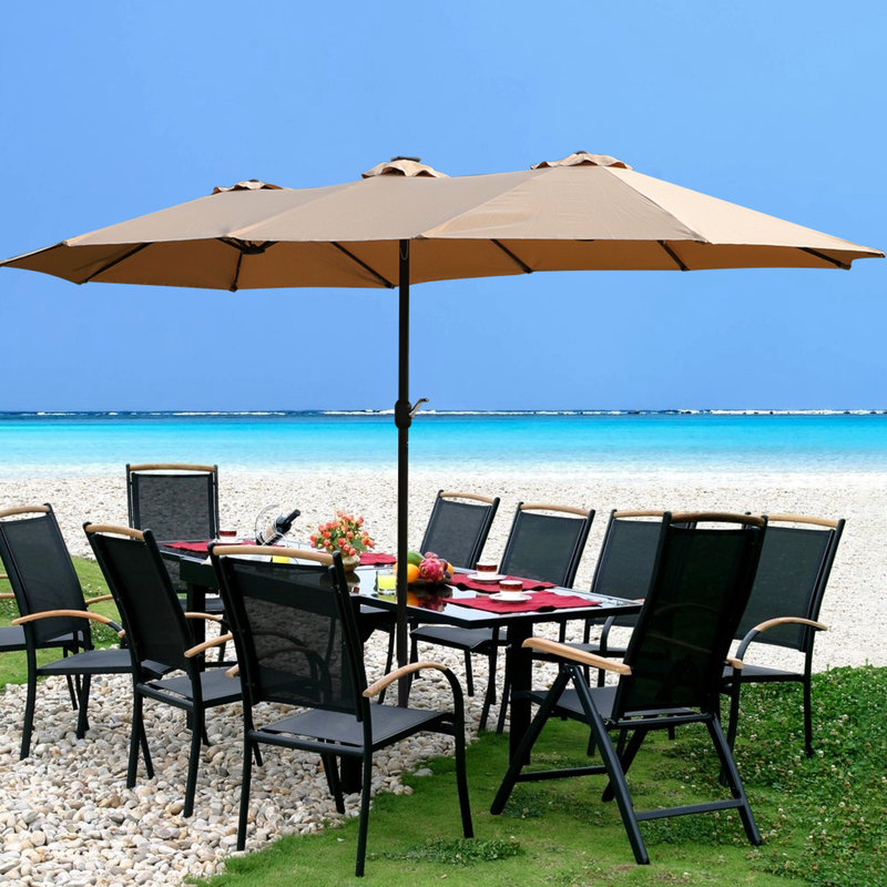 Fade - Parasol double pour patio - Manivelle pratique taupe 15 x 9 pi