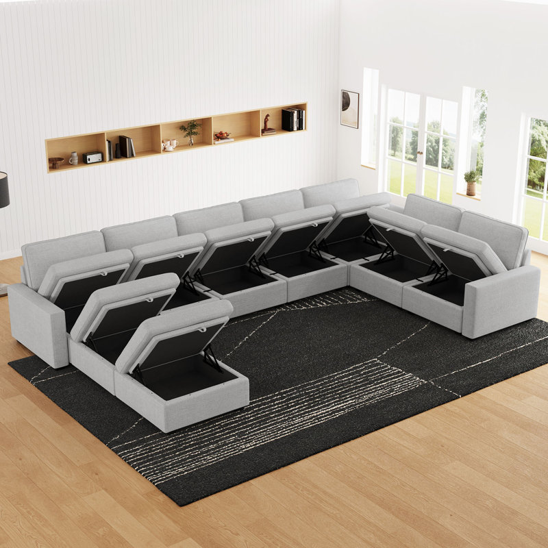 Canapé modulaire surdimensionné en U surdimensionné avec repose-pieds avec rangement, Gris chenille